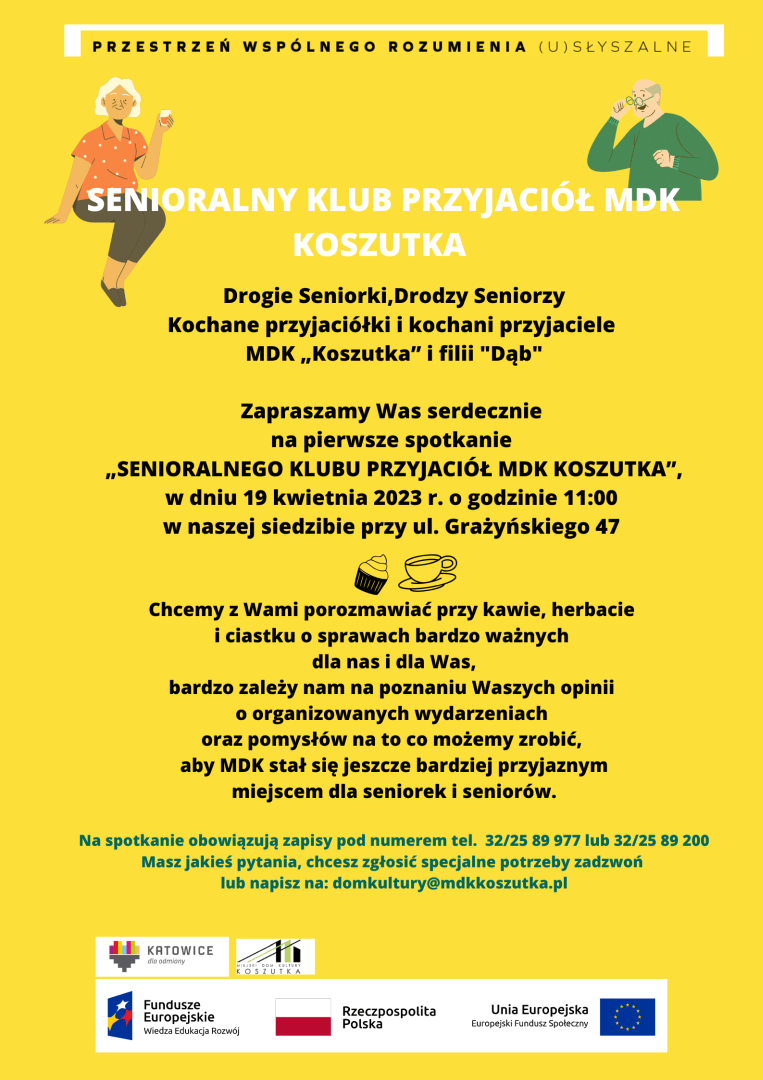 Plakat informacyjny o Senioralnym Klubie Przyjaciół MDK 